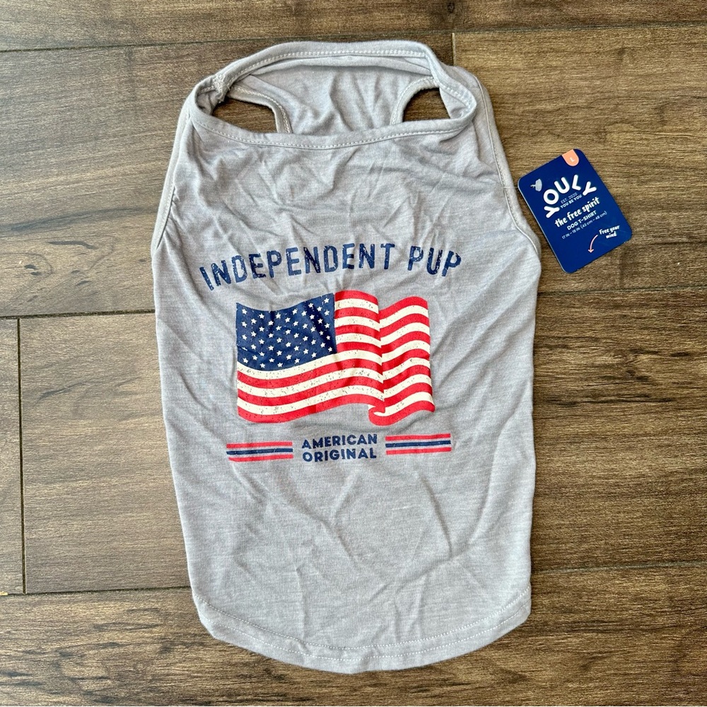 YOULY PetCo NWT - USA Flag Dog Patriotic T-Shirt - Gray - Size: Large